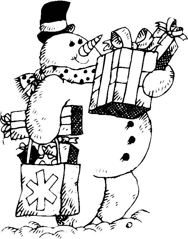 Disegni di Natale: Pupazzo di neve con doni