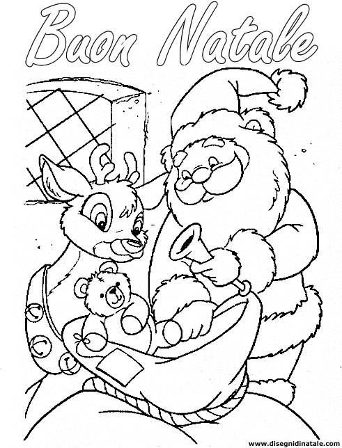 Disegni di Natale: Babbo Natale con renna e regali di Natale